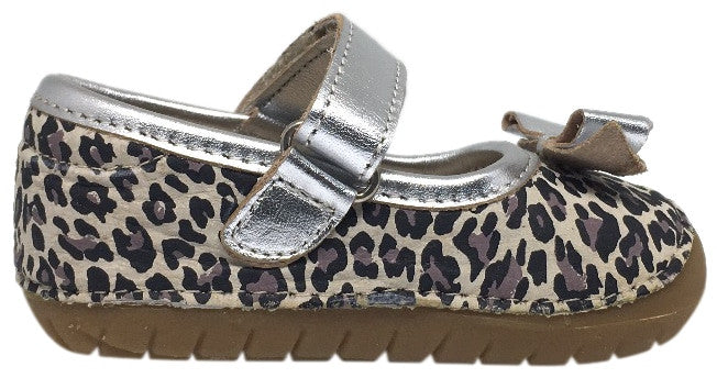 Old Soles Girl's Pave Gabs Jane Cat Print with Silver Leather Hook and Loop Bow Mary Jane Walking Shoe