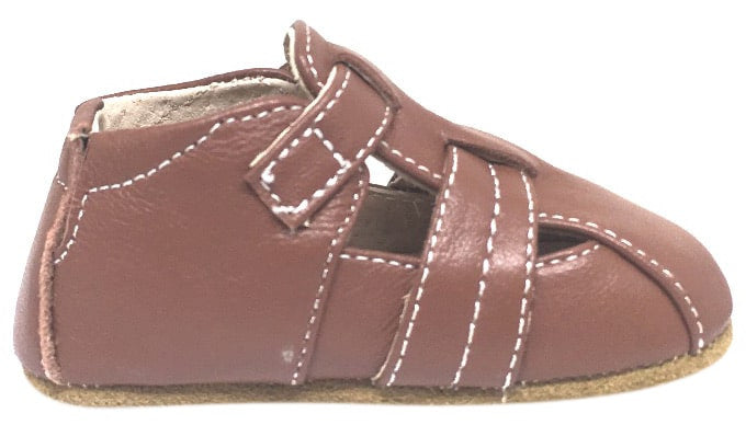 Livie & Luca Boy's Captain Soft Brown Leather Fisherman Style Hook and Loop Crib Baby Shoe