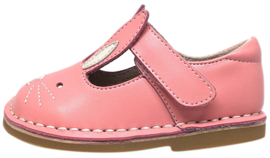 Livie & Luca Girl's Molly Light Pink Smooth Leather Bunny Mary Jane Shoe with Hook and Loop Strap