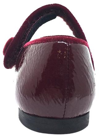 Luccini Girl's Burgundy Patent Crinkle Leather Mary Jane Flats with Trim