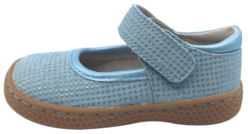 Livie & Luca Girl's Gemma Light Blue Sparkle Suede Casual Mary Jane Flat Shoes