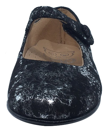 Hoo Shoes Hoova Girl's Mary Jane, Black/Silver Metallic Marble