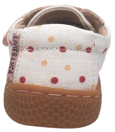 Livie & Luca Girl's Peppy White Pink Canvas Polka Dot Sparkle Double Hook and Loop Sneaker Shoe