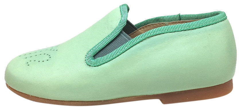 Luccini Girl's Mint Aqua Leather Perforated Detail Slip On Loafer Flats