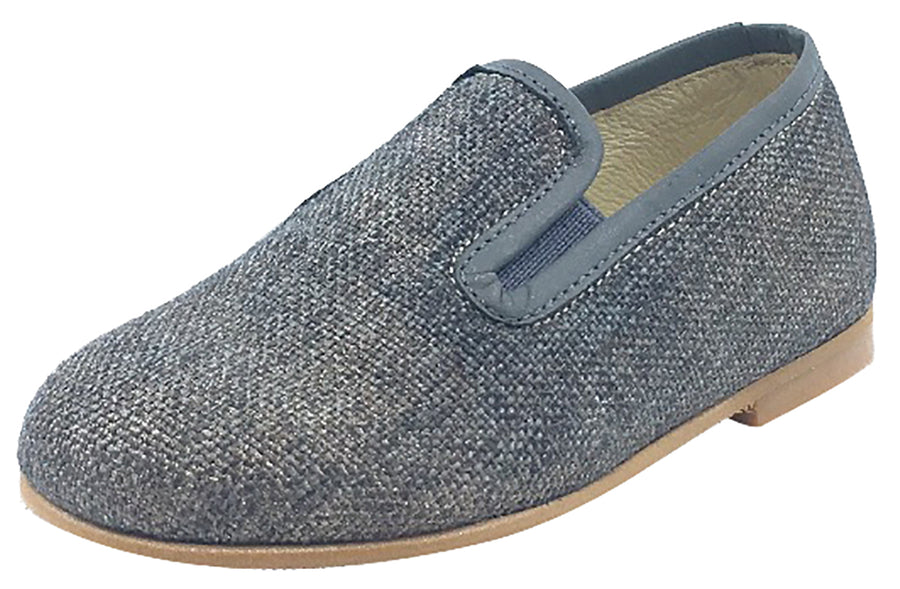 Luccini Grey Linen with Matching Leather Trim Smoking Loafer