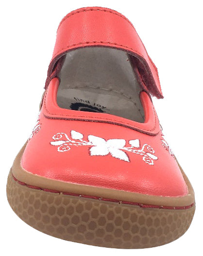 Livie & Luca Girl's Frida Bright Pink Leather with Floral Embroidery Mary Jane Flat Shoes