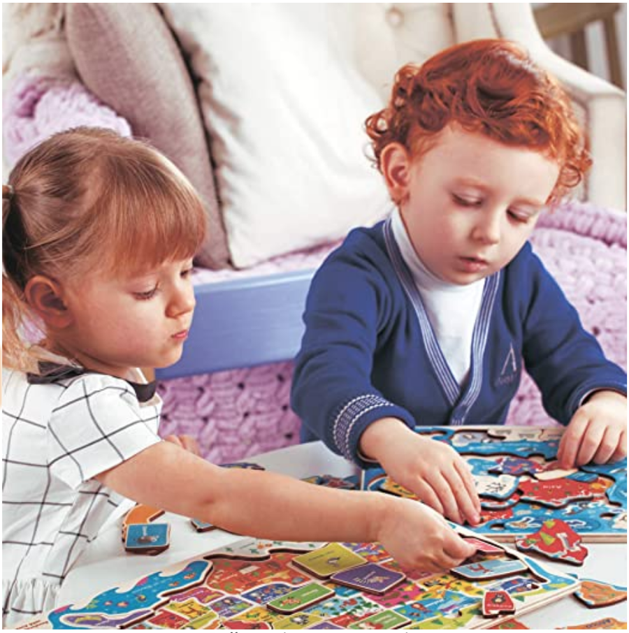 Stowey Joey Kids Wooden Puzzle United States World Map Jigsaw Puzzle