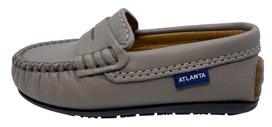 Atlanta Mocassin Boy's and Girl's Penny Leather Loafers, Earth Grey